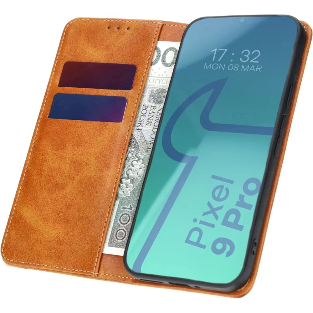Etui z klapką Bizon Case Pocket Pro do Google Pixel 9 Pro XL brązowe
