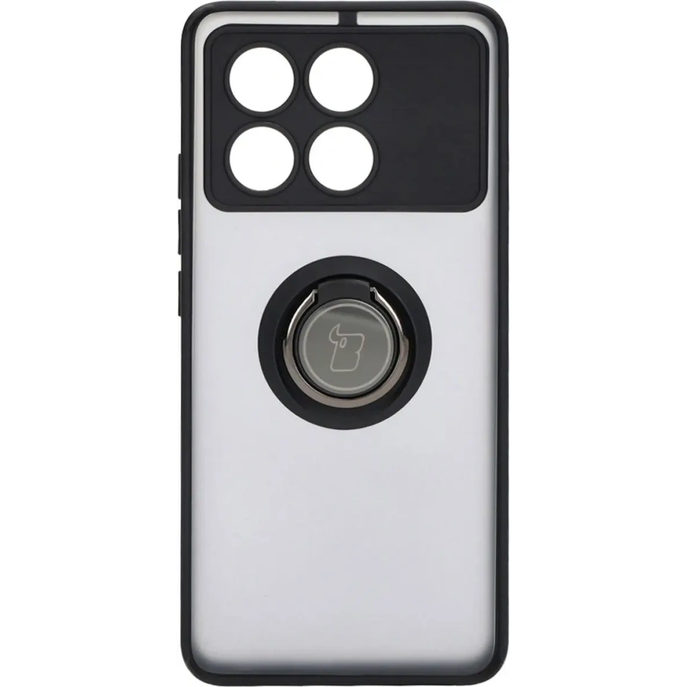 Etui z uchwytem na palec Bizon Case Hybrid Ring do Xiaomi Poco X6 Pro przydymione z czarną ramką
