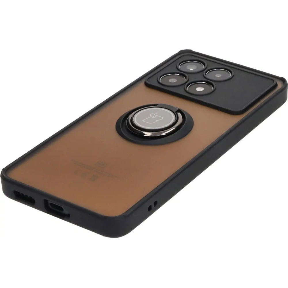 Etui z uchwytem na palec Bizon Case Hybrid Ring do Xiaomi Poco X6 Pro przydymione z czarną ramką