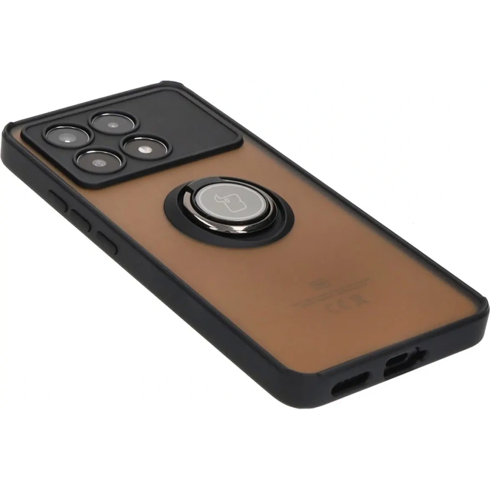Etui z uchwytem na palec Bizon Case Hybrid Ring do Xiaomi Poco X6 Pro przydymione z czarną ramką