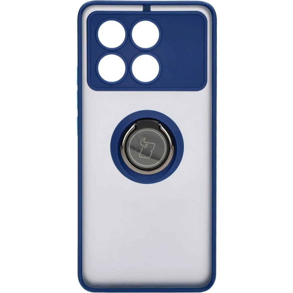 Etui z uchwytem na palec Bizon Case Hybrid Ring do Xiaomi Poco X6 Pro przydymione z granatową ramką
