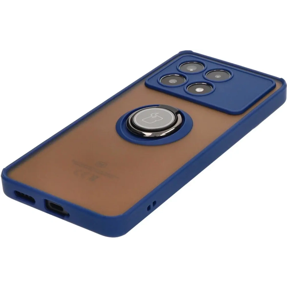 Etui z uchwytem na palec Bizon Case Hybrid Ring do Xiaomi Poco X6 Pro przydymione z granatową ramką
