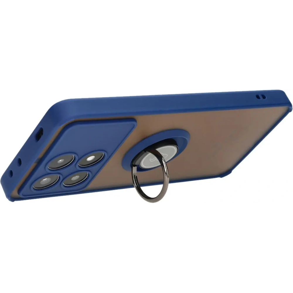Etui z uchwytem na palec Bizon Case Hybrid Ring do Xiaomi Poco X6 Pro przydymione z granatową ramką