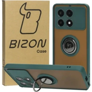 Kup Etui z uchwytem na palec Bizon Case Hybrid Ring do Xiaomi Poco X6 Pro przydymione z ciemnozieloną ramką - BIZ4947 - {ean13} - Sklep Home Screen