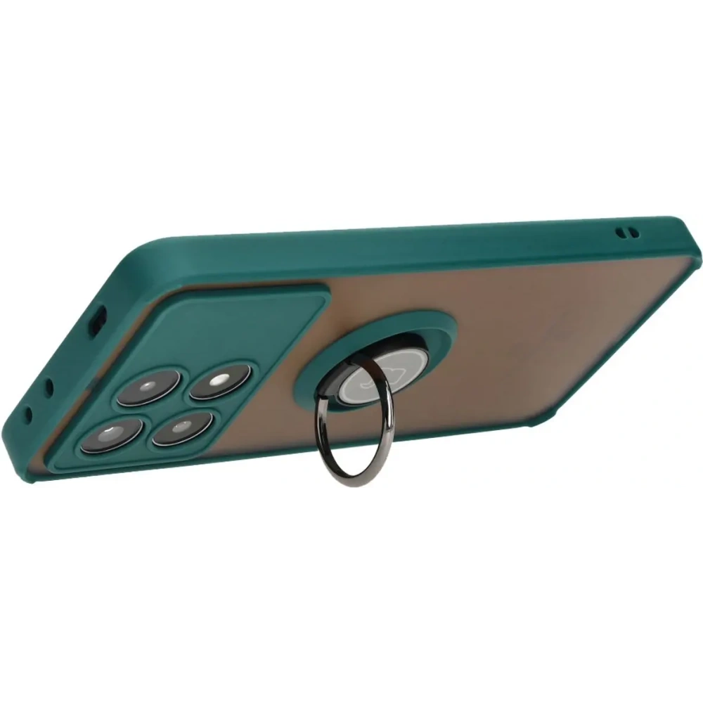 Etui z uchwytem na palec Bizon Case Hybrid Ring do Xiaomi Poco X6 Pro przydymione z ciemnozieloną ramką