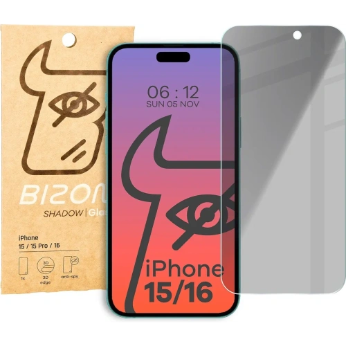 Kup Prywatyzujące szkło hartowane Bizon Glass Clear Shadow do Apple iPhone 16/15/15 Pro przyciemniane - BIZ5525 - {ean13} - Sklep Home Screen