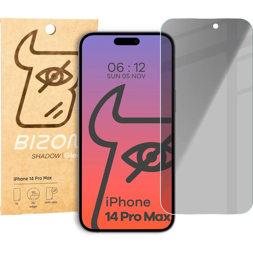 Prywatyzujące szkło hartowane Bizon Glass Clear Shadow do Apple iPhone 14 Pro Max przyciemniane