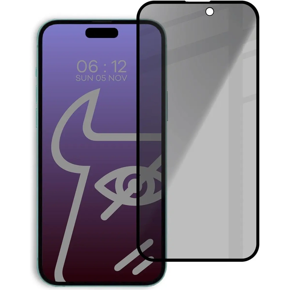 Prywatyzujące szkło hartowane Bizon Glass Edge Shadow do Apple iPhone 15 Plus przyciemniane z czarną ramką