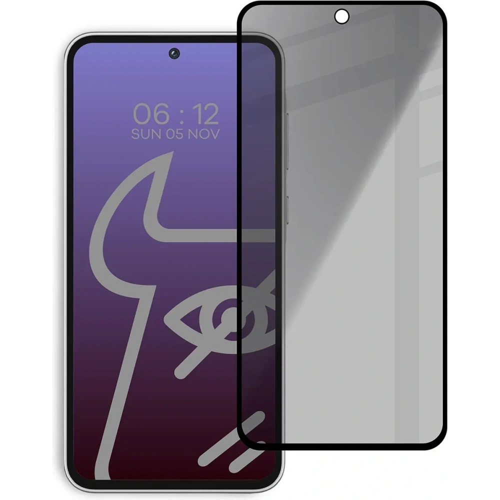 Prywatyzujące szkło hartowane Bizon Glass Edge Shadow do Samsung Galaxy A35 5G / A55 5G przyciemniane z czarną ramką