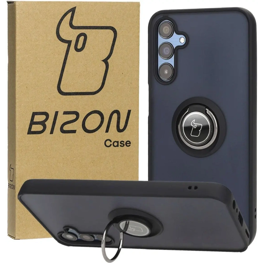 Etui z uchwytem na palec Bizon Case Hybrid Ring do Samsung Galaxy M15 5G przydymione z czarną ramką