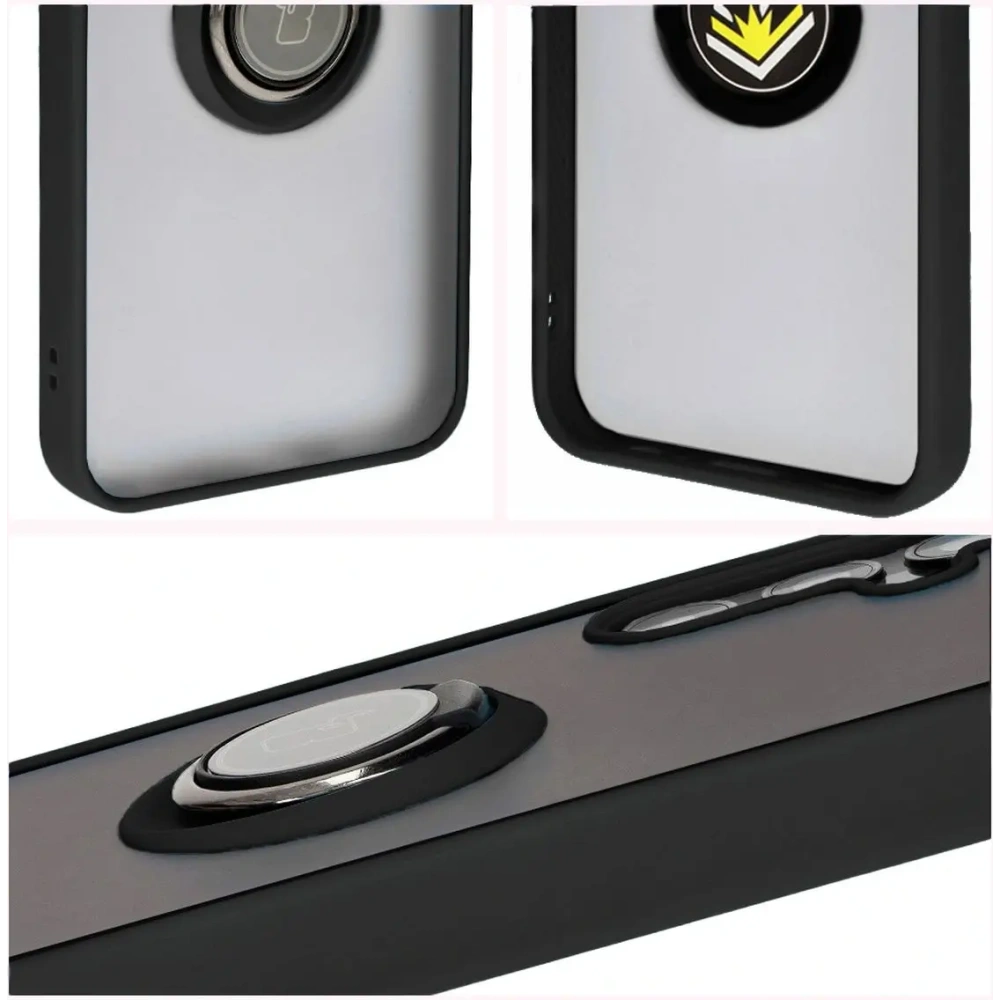 Etui z uchwytem na palec Bizon Case Hybrid Ring do Samsung Galaxy M15 5G przydymione z czarną ramką