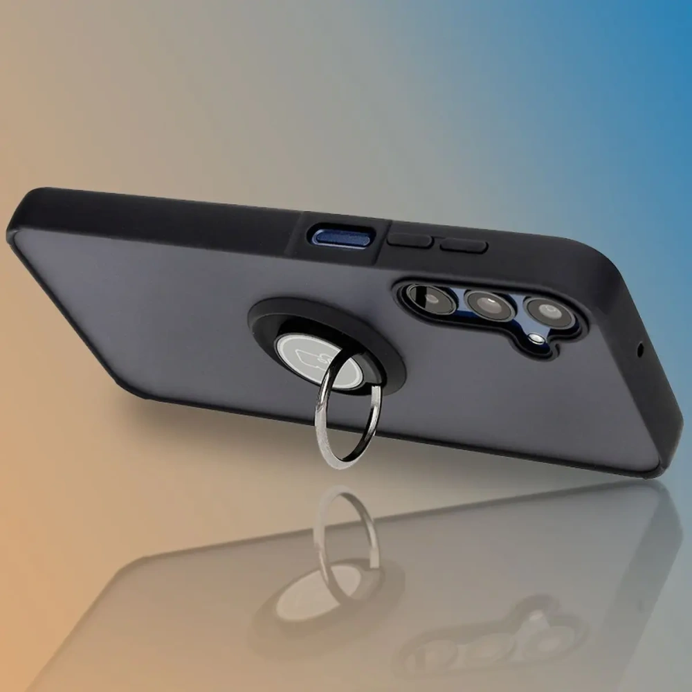 Etui z uchwytem na palec Bizon Case Hybrid Ring do Samsung Galaxy M15 5G przydymione z czarną ramką