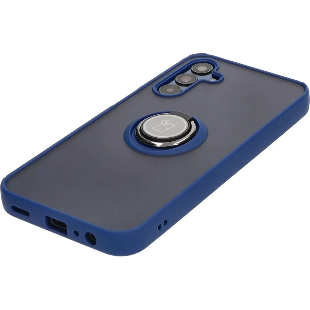 Etui z uchwytem na palec Bizon Case Hybrid Ring do Samsung Galaxy M15 5G przydymione z granatową ramką