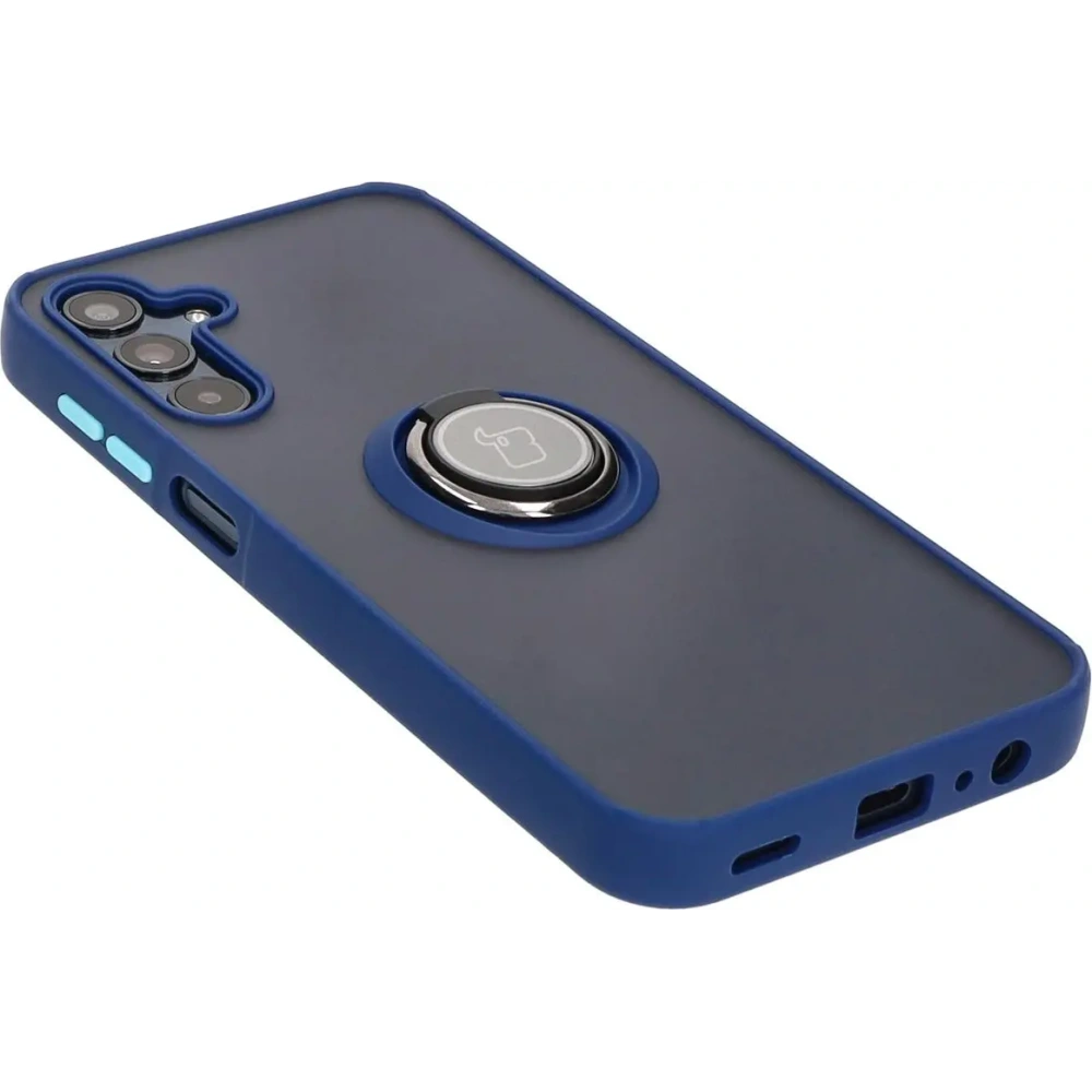 Etui z uchwytem na palec Bizon Case Hybrid Ring do Samsung Galaxy M15 5G przydymione z granatową ramką
