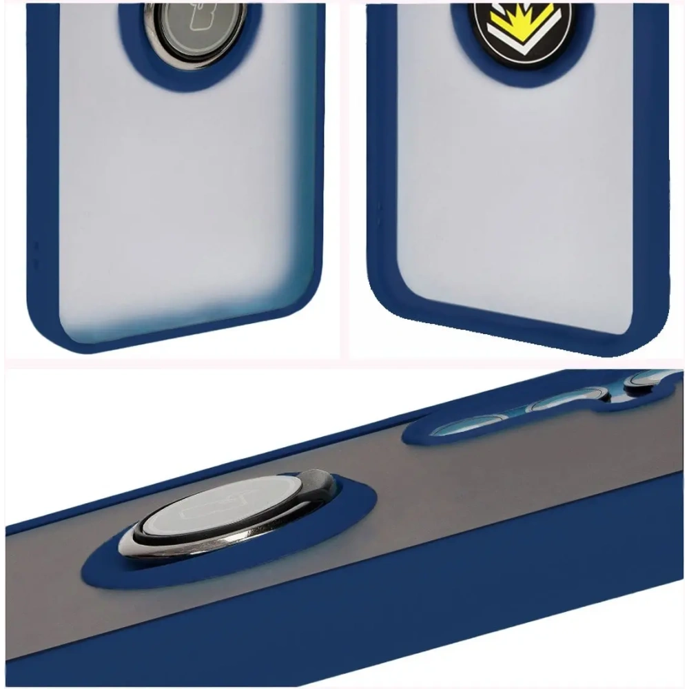 Etui z uchwytem na palec Bizon Case Hybrid Ring do Samsung Galaxy M15 5G przydymione z granatową ramką
