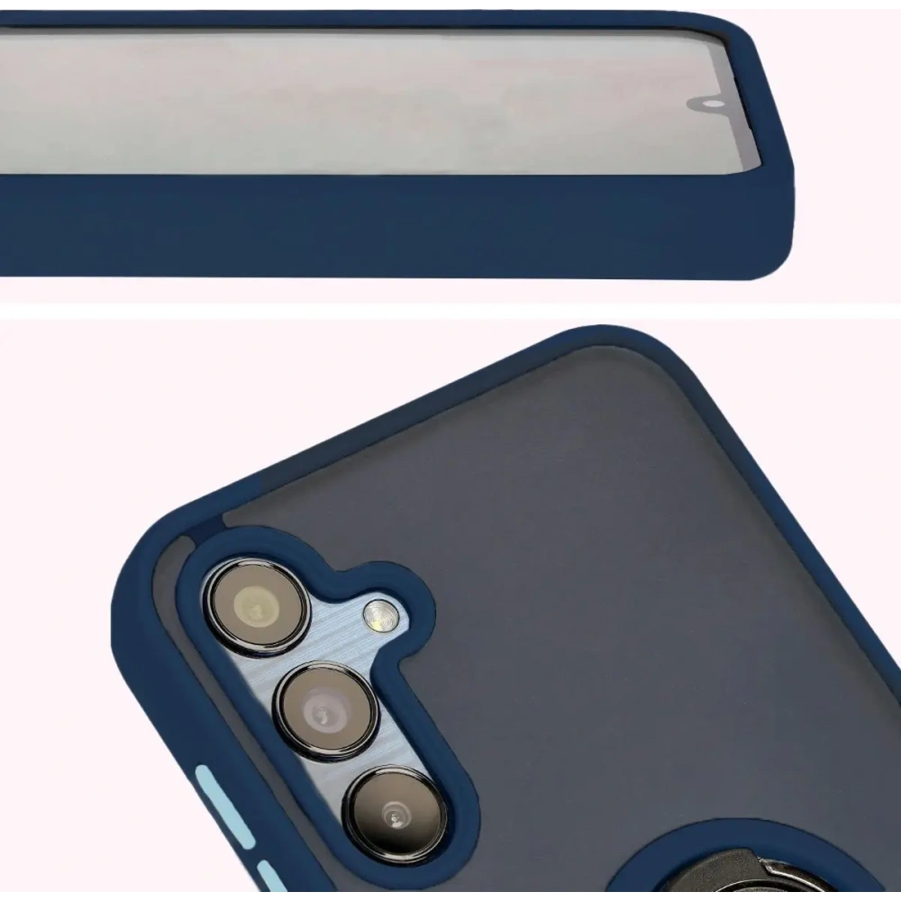 Etui z uchwytem na palec Bizon Case Hybrid Ring do Samsung Galaxy M15 5G przydymione z granatową ramką