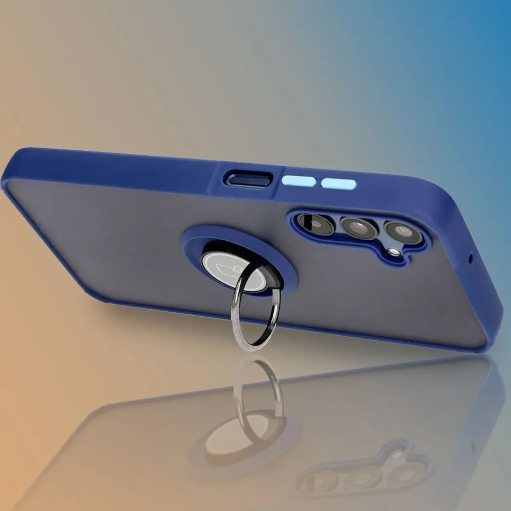 Etui z uchwytem na palec Bizon Case Hybrid Ring do Samsung Galaxy M15 5G przydymione z granatową ramką
