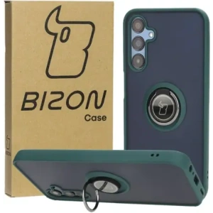 Kup Etui z uchwytem na palec Bizon Case Hybrid Ring do Samsung Galaxy M15 5G kouřové s tmavě zeleným rámem - BIZ5578 - {ean13} - Sklep Home Screen