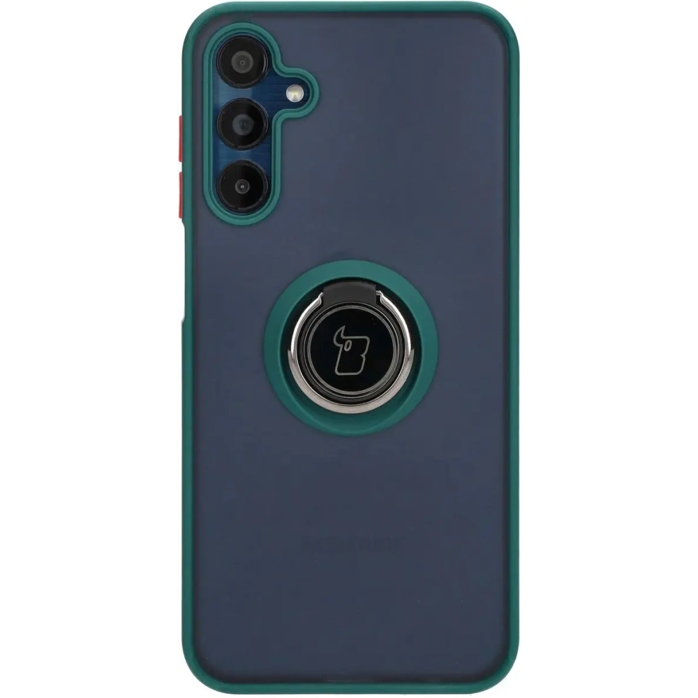 Etui z uchwytem na palec Bizon Case Hybrid Ring do Samsung Galaxy M15 5G przydymione z ciemnozieloną ramką