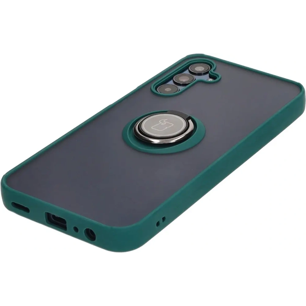 Etui z uchwytem na palec Bizon Case Hybrid Ring do Samsung Galaxy M15 5G przydymione z ciemnozieloną ramką