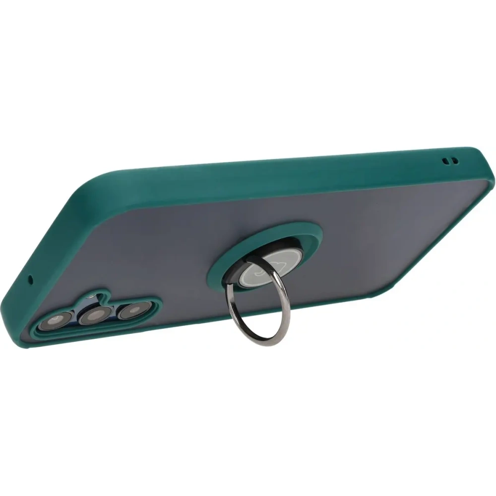 Etui z uchwytem na palec Bizon Case Hybrid Ring do Samsung Galaxy M15 5G przydymione z ciemnozieloną ramką