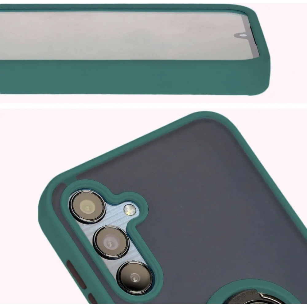 Etui z uchwytem na palec Bizon Case Hybrid Ring do Samsung Galaxy M15 5G przydymione z ciemnozieloną ramką