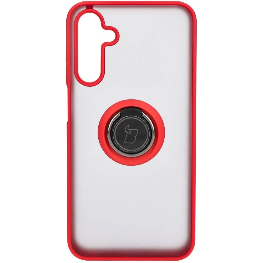 Etui z uchwytem na palec Bizon Case Hybrid Ring do Samsung Galaxy M15 5G przydymione z czerwoną ramką