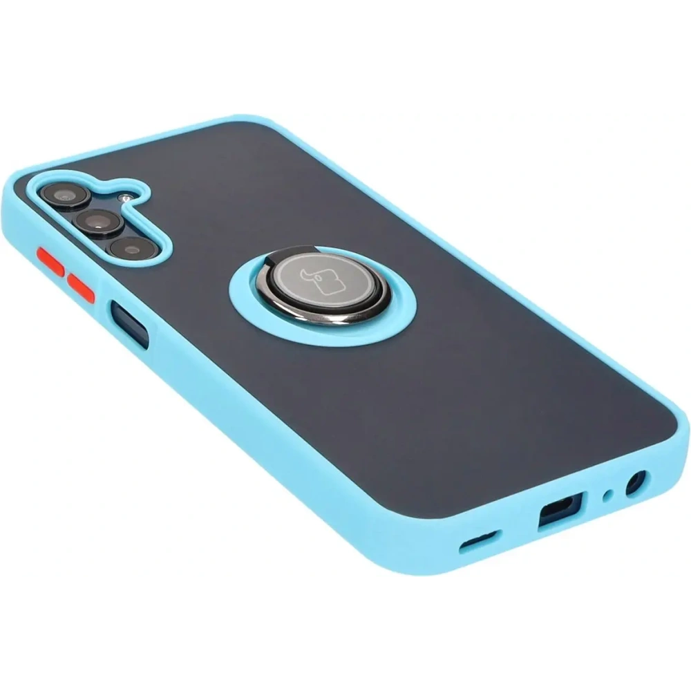 Etui z uchwytem na palec Bizon Case Hybrid Ring do Samsung Galaxy M15 5G przydymione z jasnoniebieską ramką