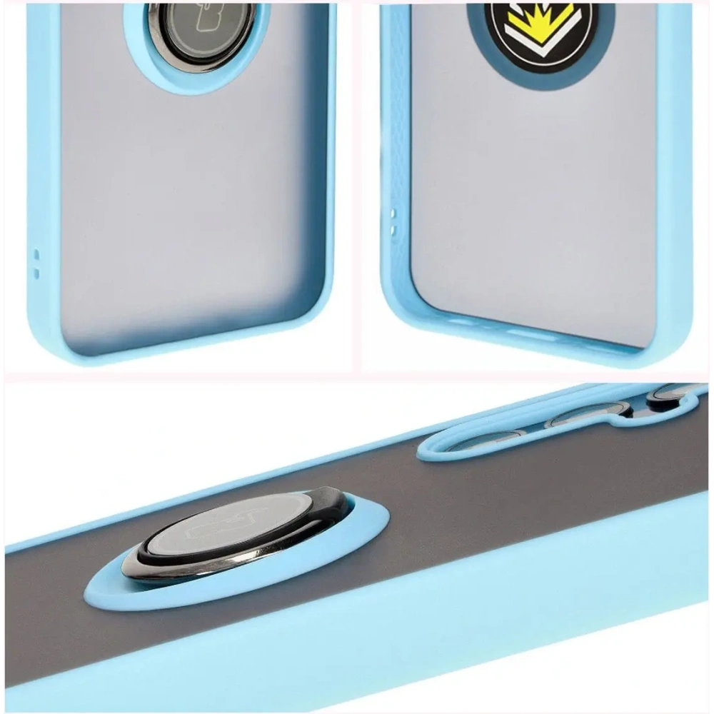 Etui z uchwytem na palec Bizon Case Hybrid Ring do Samsung Galaxy M15 5G przydymione z jasnoniebieską ramką