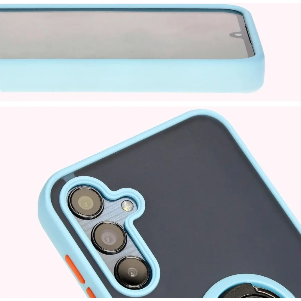 Etui z uchwytem na palec Bizon Case Hybrid Ring do Samsung Galaxy M15 5G przydymione z jasnoniebieską ramką