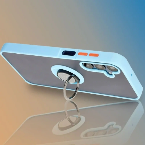 Kup Etui s úchytem na prst Bizon Case Hybrid Ring do Samsung Galaxy M15 5G kouřové s jasně modrým rámečkem - BIZ5009 - {ean13} - Sklep Home Screen