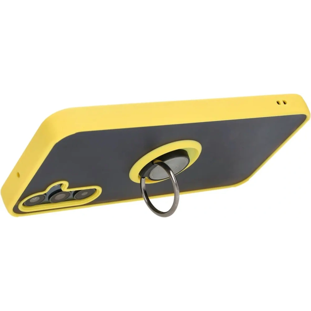 Etui z uchwytem na palec Bizon Case Hybrid Ring do Samsung Galaxy M15 5G przydymione z żółtą ramką