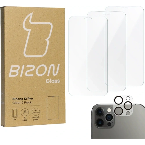 Kup 3x Szkło na ekran + szkło na aparat BIZON Clear do Apple iPhone 12 Pro - BIZ5613 - {ean13} - Sklep Home Screen