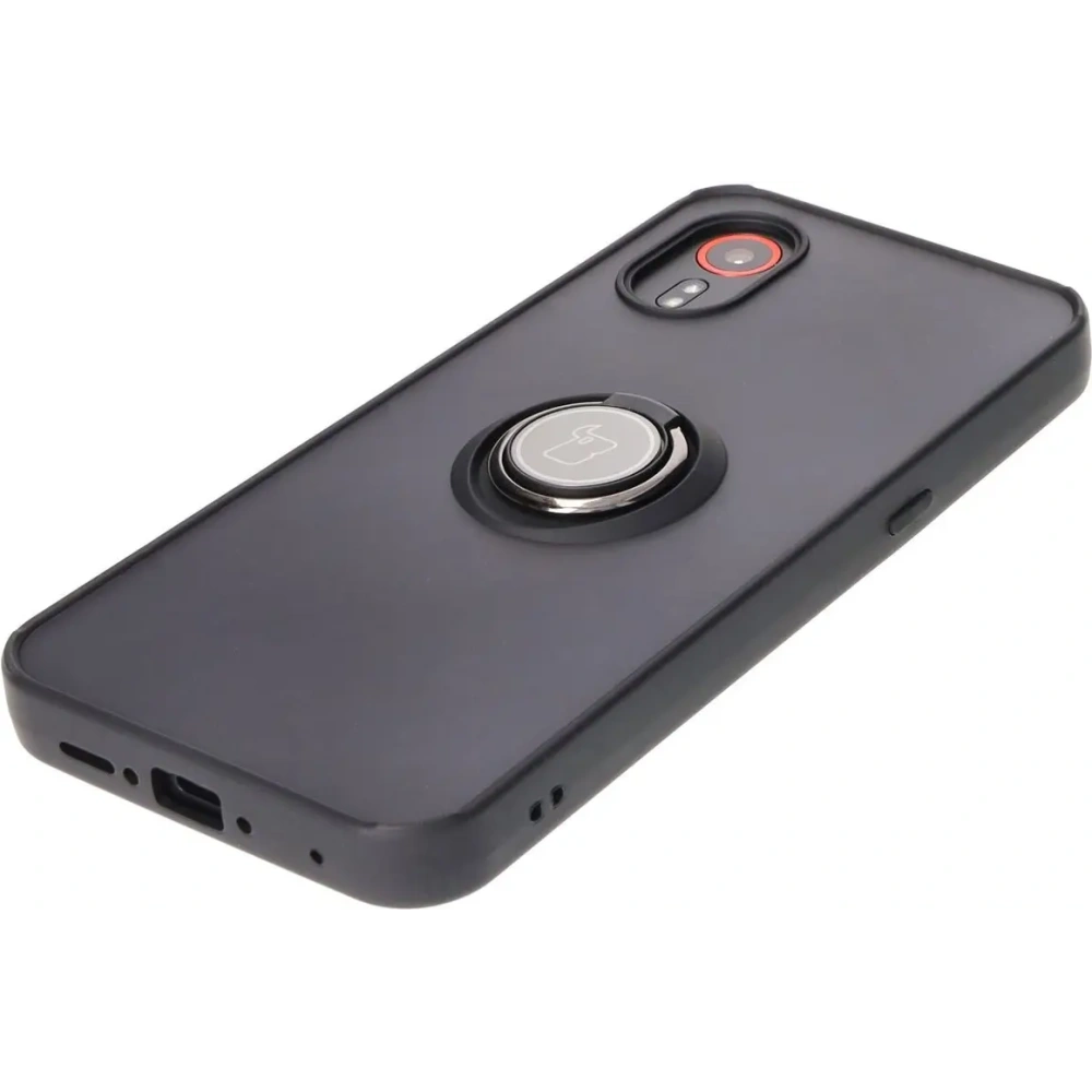 Etui z uchwytem na palec Bizon Case Hybrid Ring do Samsung Galaxy Xcover7 przydymione z czarną ramką