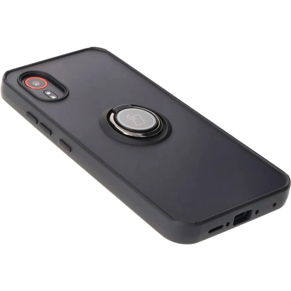 Etui z uchwytem na palec Bizon Case Hybrid Ring do Samsung Galaxy Xcover7 przydymione z czarną ramką