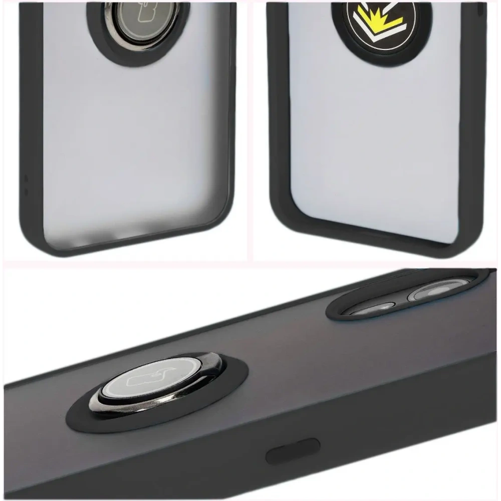 Etui z uchwytem na palec Bizon Case Hybrid Ring do Samsung Galaxy Xcover7 przydymione z czarną ramką