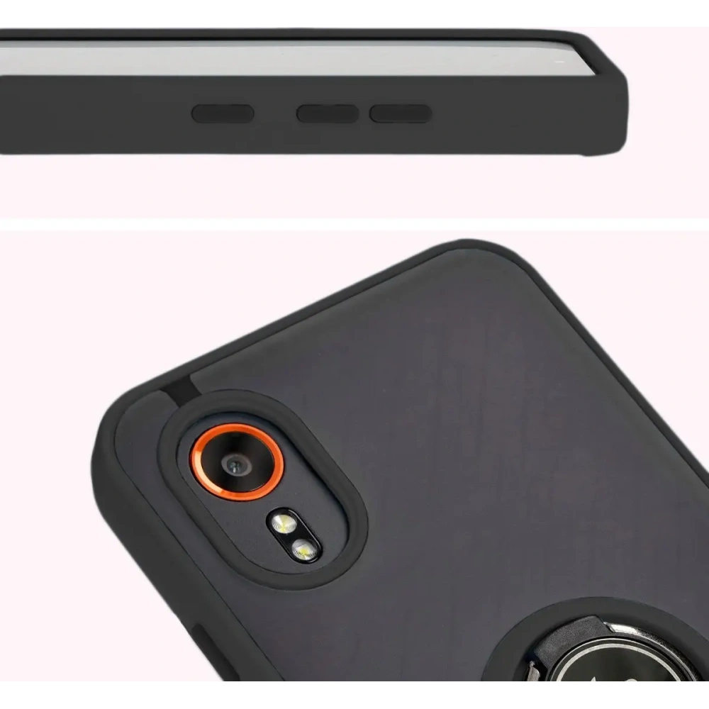 Etui z uchwytem na palec Bizon Case Hybrid Ring do Samsung Galaxy Xcover7 przydymione z czarną ramką