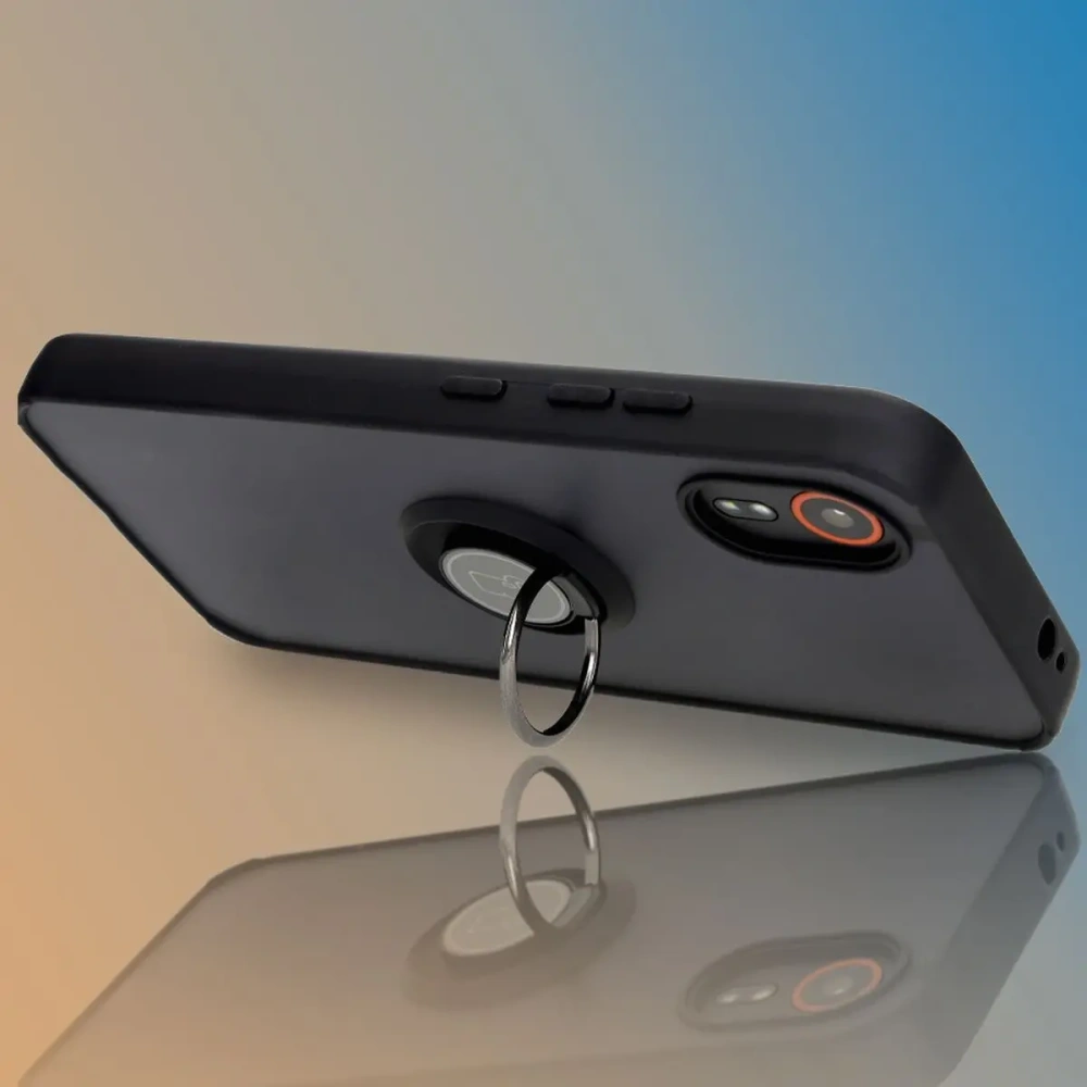 Etui z uchwytem na palec Bizon Case Hybrid Ring do Samsung Galaxy Xcover7 przydymione z czarną ramką