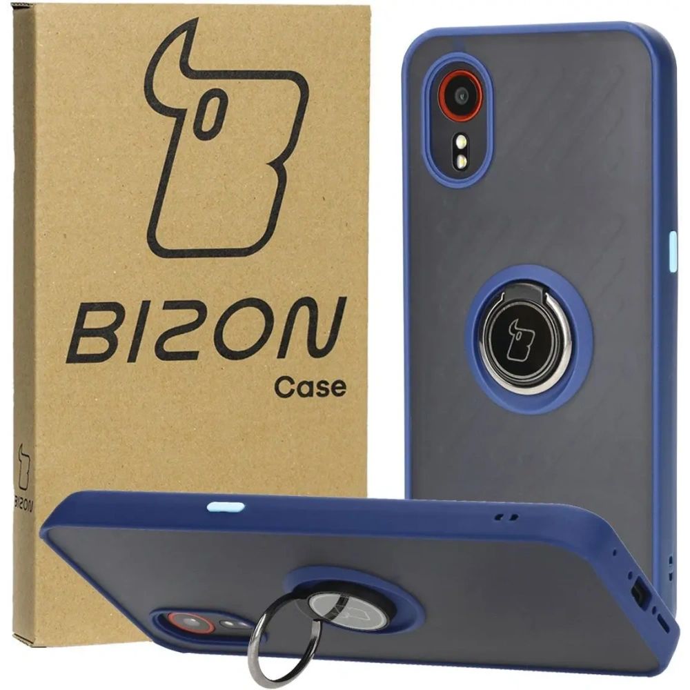Etui z uchwytem na palec Bizon Case Hybrid Ring do Samsung Galaxy Xcover7 przydymione z granatową ramką
