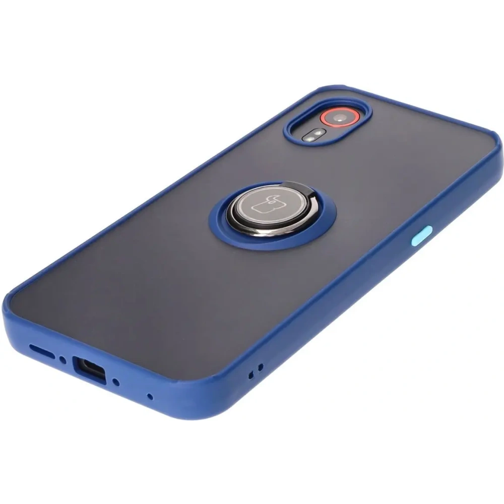 Etui z uchwytem na palec Bizon Case Hybrid Ring do Samsung Galaxy Xcover7 przydymione z granatową ramką