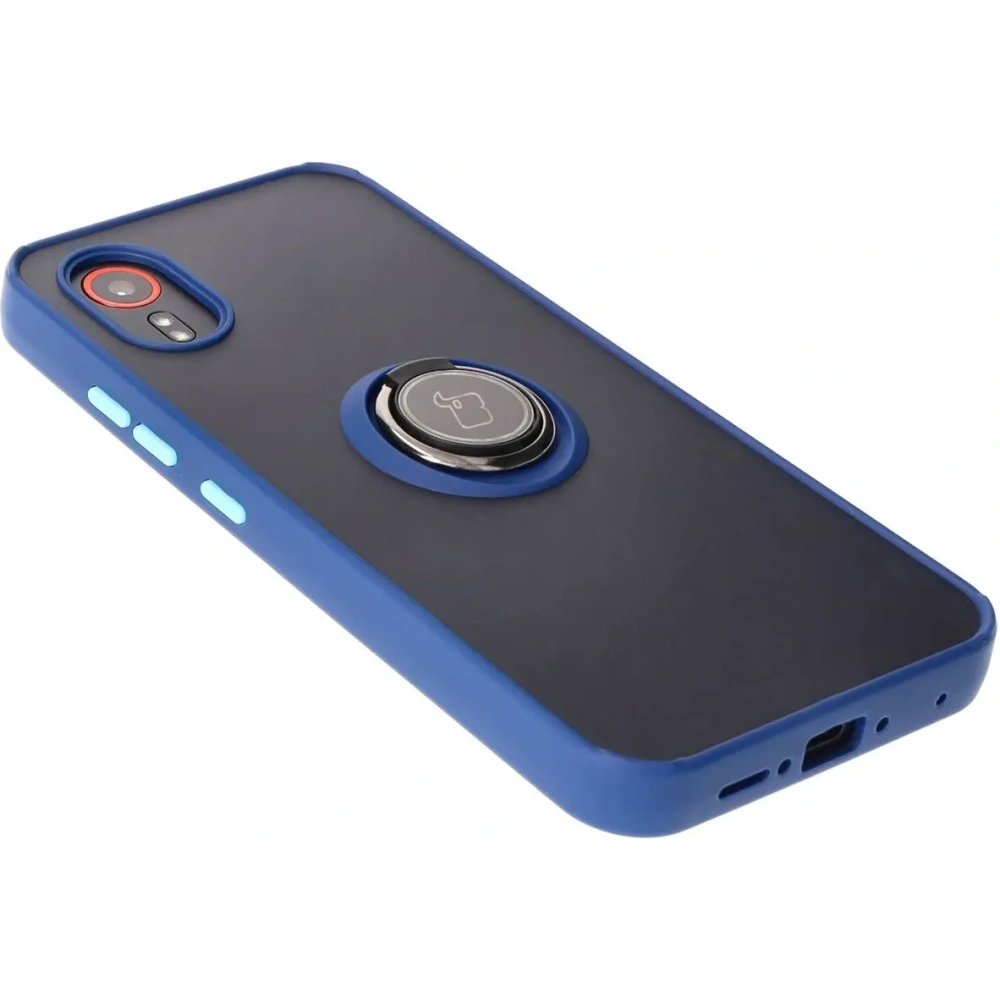 Etui z uchwytem na palec Bizon Case Hybrid Ring do Samsung Galaxy Xcover7 przydymione z granatową ramką