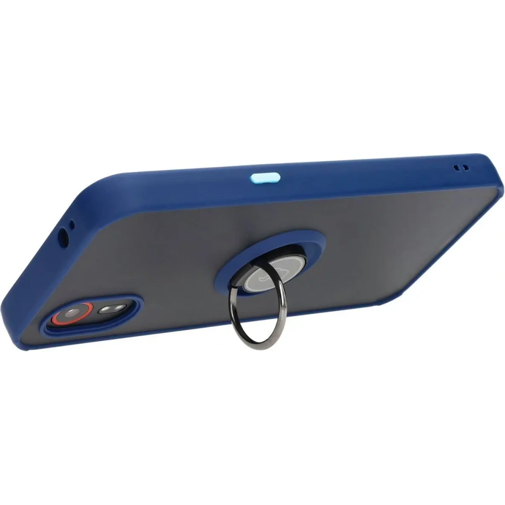Etui z uchwytem na palec Bizon Case Hybrid Ring do Samsung Galaxy Xcover7 przydymione z granatową ramką