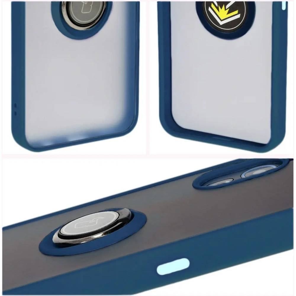 Etui z uchwytem na palec Bizon Case Hybrid Ring do Samsung Galaxy Xcover7 przydymione z granatową ramką