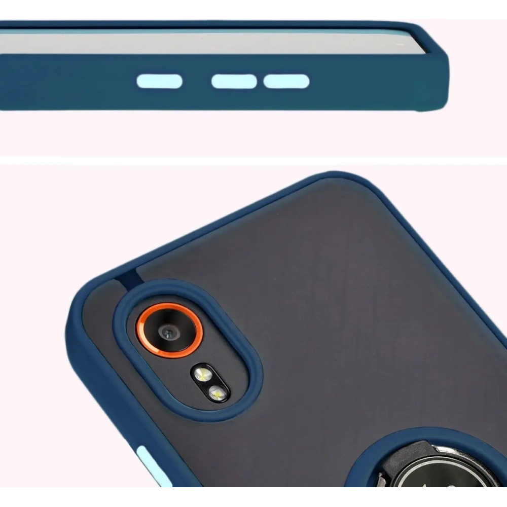 Etui z uchwytem na palec Bizon Case Hybrid Ring do Samsung Galaxy Xcover7 przydymione z granatową ramką