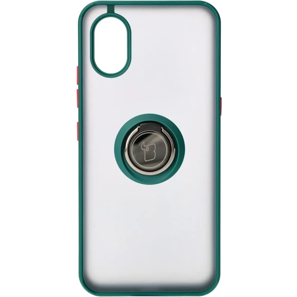 Etui z uchwytem na palec Bizon Case Hybrid Ring do Samsung Galaxy Xcover7 przydymione z ciemnozieloną ramką