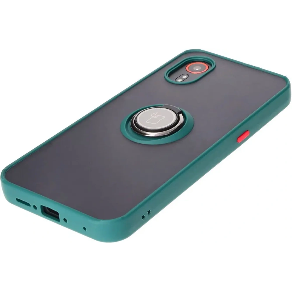 Etui z uchwytem na palec Bizon Case Hybrid Ring do Samsung Galaxy Xcover7 przydymione z ciemnozieloną ramką