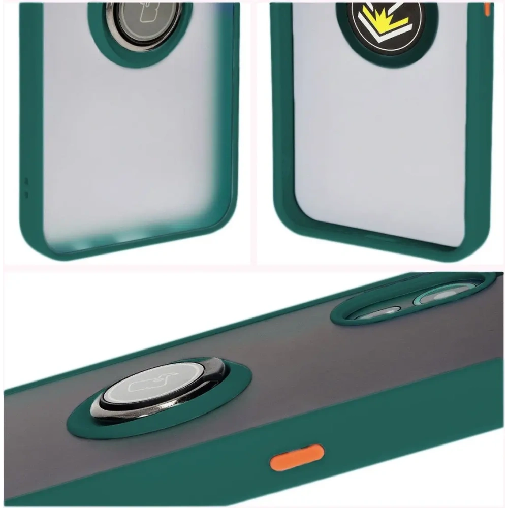 Etui z uchwytem na palec Bizon Case Hybrid Ring do Samsung Galaxy Xcover7 przydymione z ciemnozieloną ramką