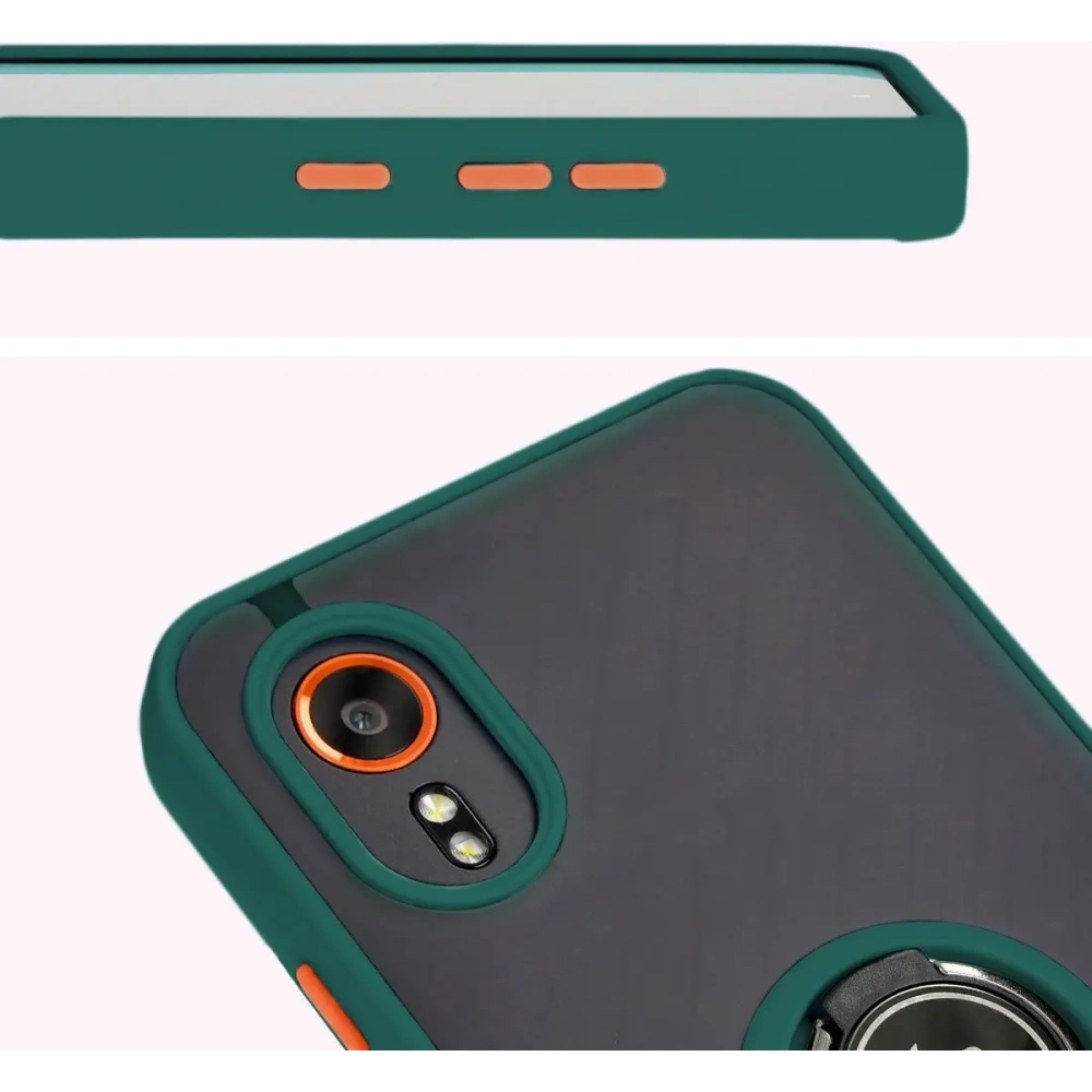 Etui z uchwytem na palec Bizon Case Hybrid Ring do Samsung Galaxy Xcover7 przydymione z ciemnozieloną ramką