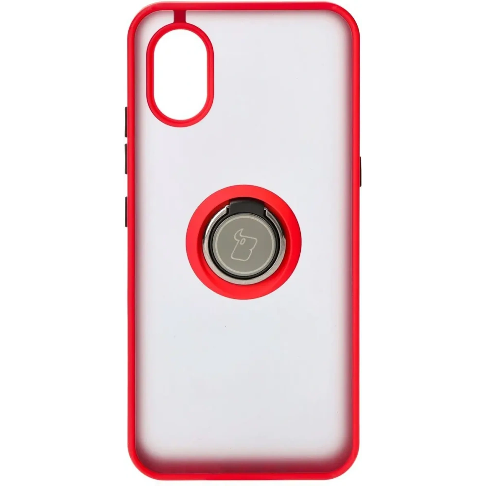 Etui z uchwytem na palec Bizon Case Hybrid Ring do Samsung Galaxy Xcover7 przydymione z czerwoną ramką