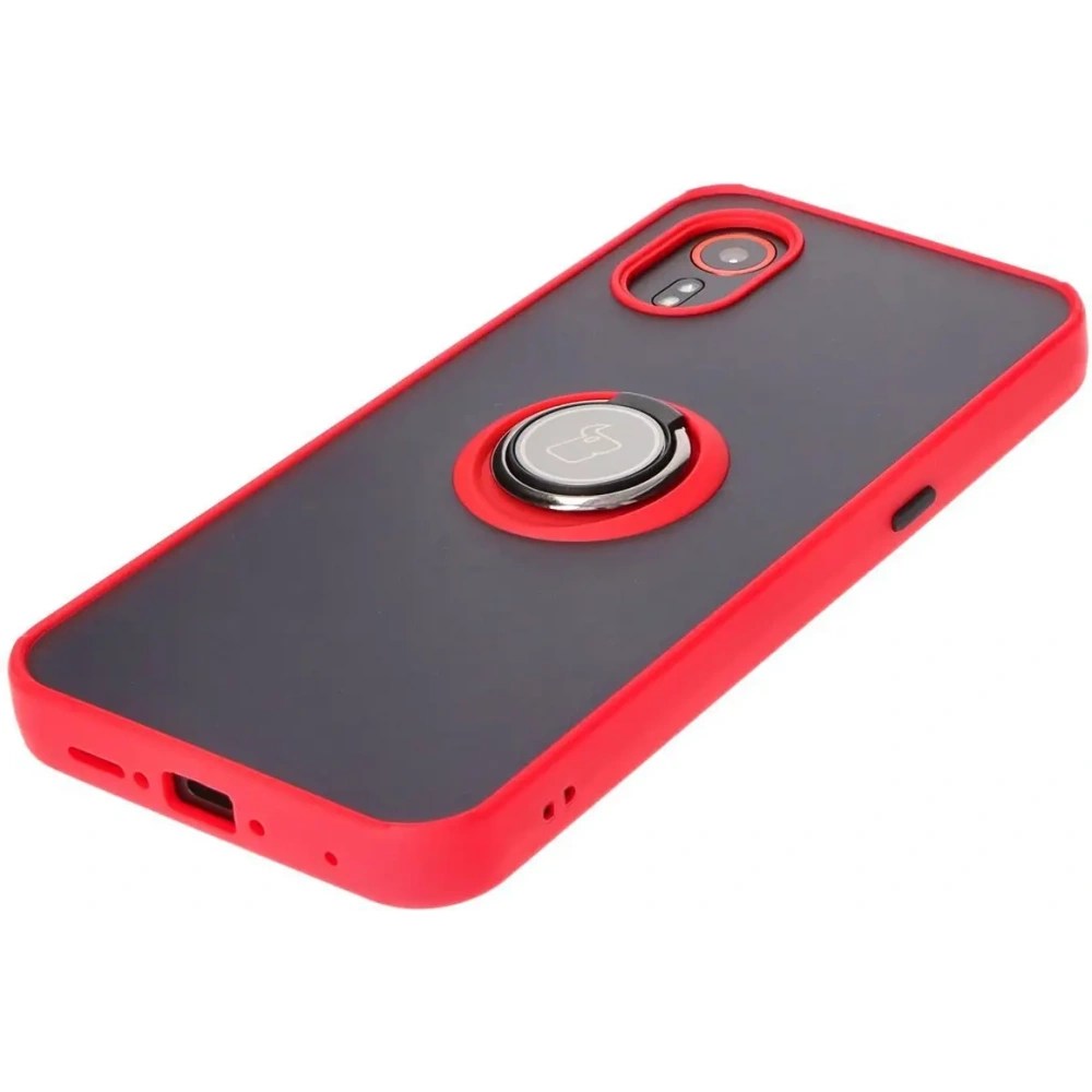Etui z uchwytem na palec Bizon Case Hybrid Ring do Samsung Galaxy Xcover7 przydymione z czerwoną ramką